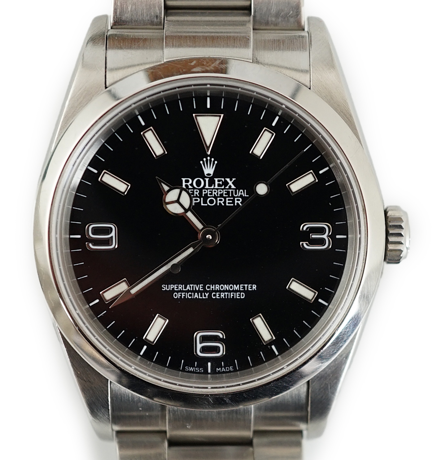 A gentleman's 2004 stainless steel Rolex Oyster Perpetual Explorer wrist watch